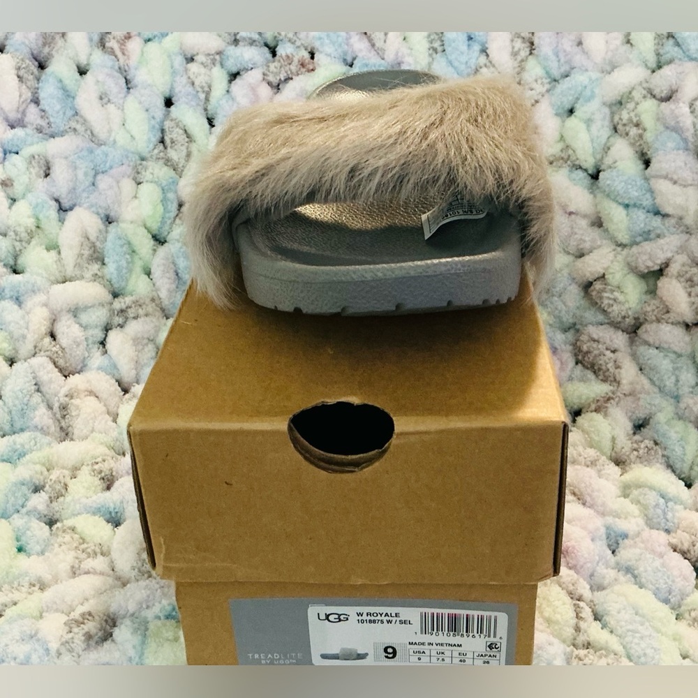 UGG dark grey Fluffy Slide Sandals